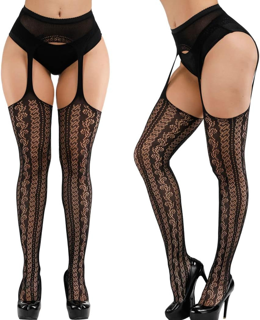 Women High Waist Tights Fishnet Stockings Stretchy Lace Thigh High Stockings Pantyhose