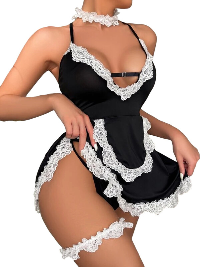 Sexy Lingerie Women Lace Underwear French Maid Nurse Cosplay Babydoll Sleepwear