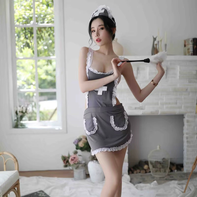 Hot Erotic Lingerie for Women Sexy Costumes Maid Dress up Retro Apron Cosplay Erotic Uniforms with Thongs Sexy Maid Uniform