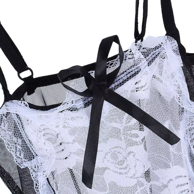 2025 New Bow Lace Lingerie Women French Maid Cosplay Sexy Lingerie Hot Transparent Costumes Erotic Lovely Maid Costumes