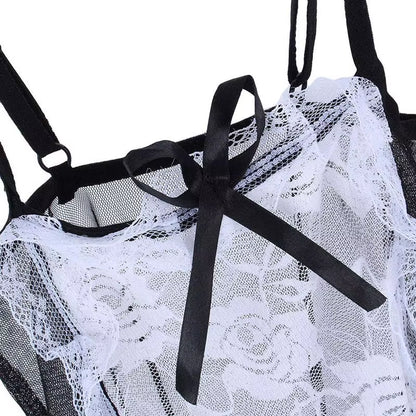 2025 New Bow Lace Lingerie Women French Maid Cosplay Sexy Lingerie Hot Transparent Costumes Erotic Lovely Maid Costumes