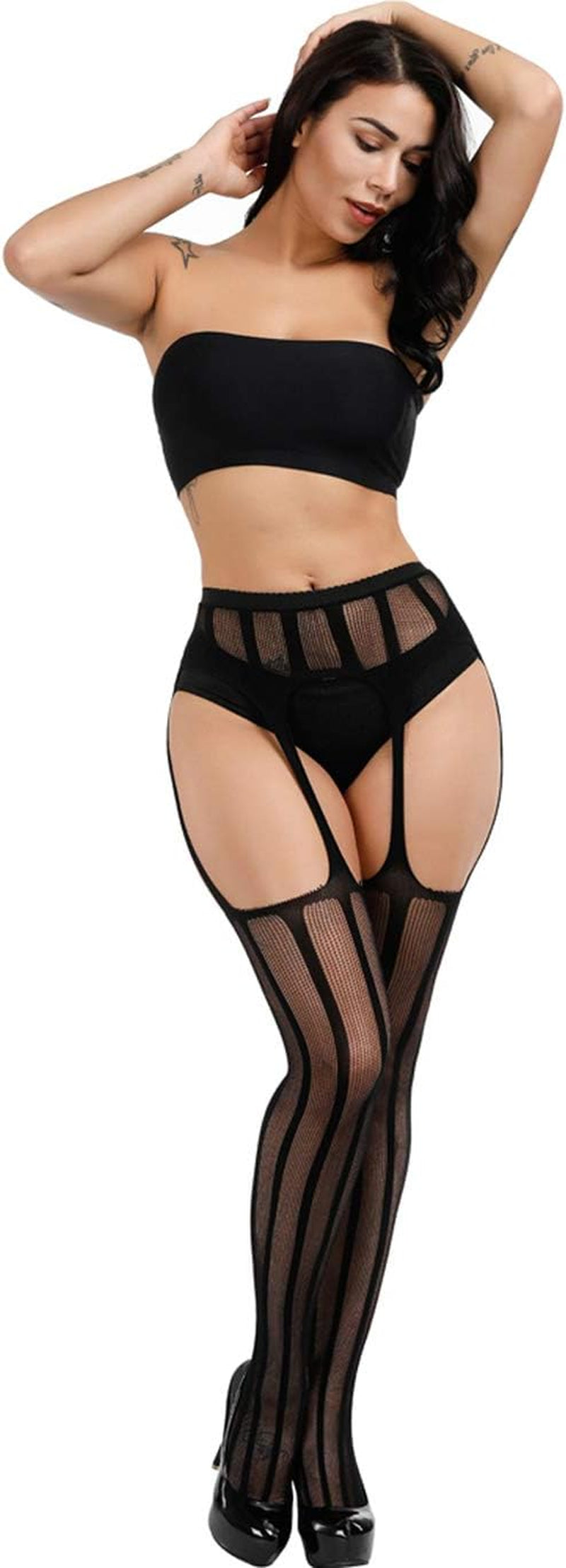 Women High Waist Tights Fishnet Stockings Stretchy Lace Thigh High Stockings Pantyhose