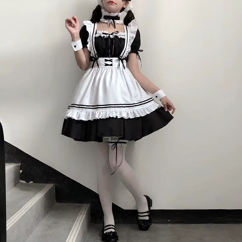 Black White Lolita Maid Costume Cosplay Costumes Cute Dress Sexy French Apron Uniform Cafe Maid Party Skirt Women'S Clothing