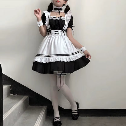 Black White Lolita Maid Costume Cosplay Costumes Cute Dress Sexy French Apron Uniform Cafe Maid Party Skirt Women'S Clothing