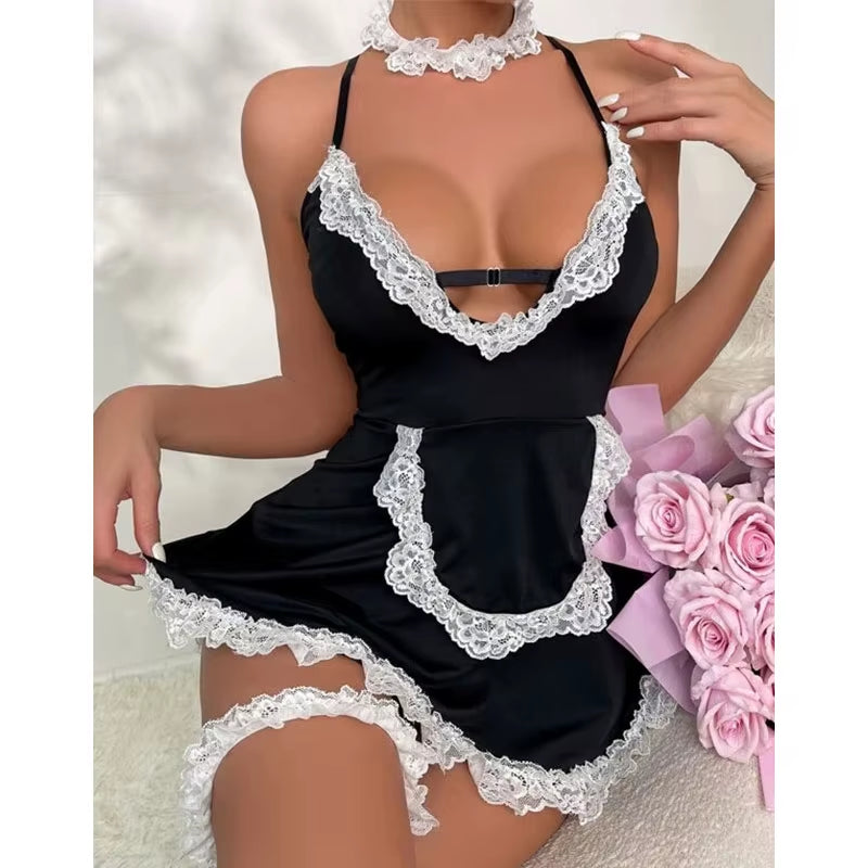 Sexy Lingerie Women Adult Set Underwear Sexy Maid Sex Uniform Temptation Pure Desire Set Sleeveless Short Nightgown Baby Dolls