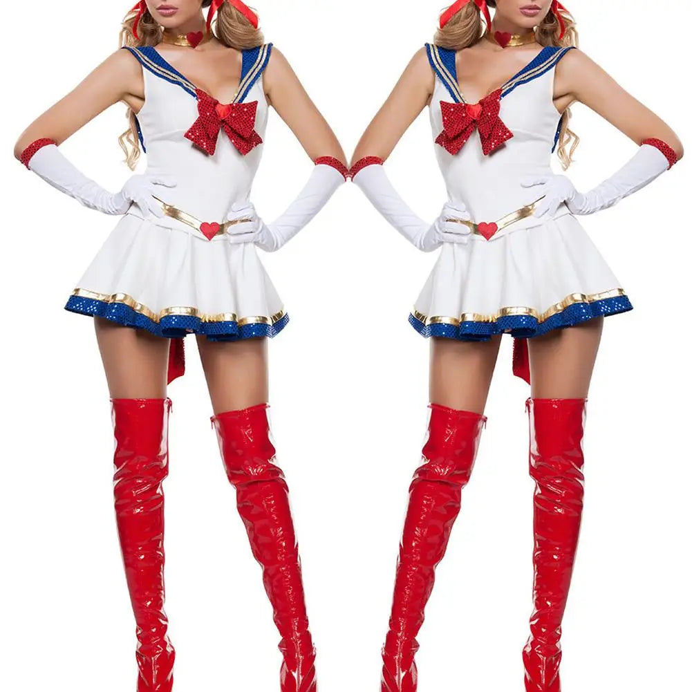 Sexy Lady White Moon Mars Sailor Moon Mercury Cartoon Costume Cosplay Movie Girl Dress Halloween Costume for Childrens and Adult