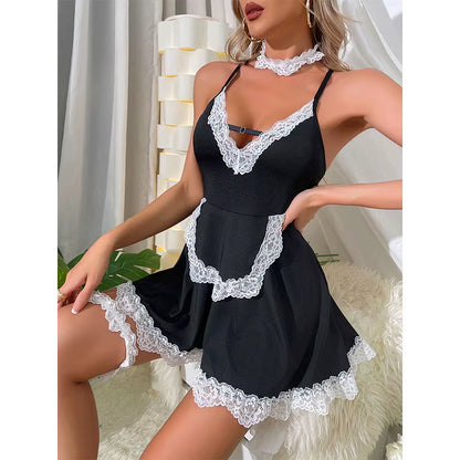 Sexy Lingerie Women Adult Set Underwear Sexy Maid Sex Uniform Temptation Pure Desire Set Sleeveless Short Nightgown Baby Dolls