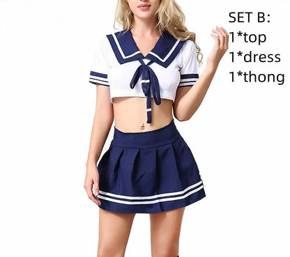 Plus Size XL Women Sexy Cosplay Lingerie Student Uniform Set Ladies Sexy Costume Babydoll Dress Women Lace Miniskirt Outfit HOT