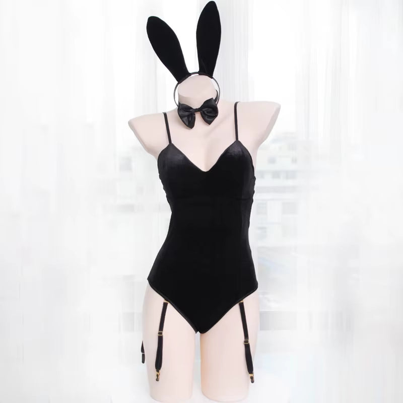 Japanese Sexy Bunny Girl Sleepwear Suit Female Women Cosplay Costume Jumpsuit Velvet Underwear Nightdress Cat Woman Costume