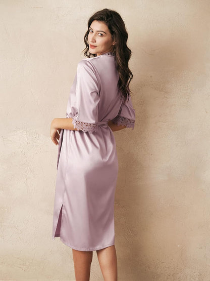 Silk Robes for Women, Short Bridesmaid Robes for Bridal Wedding Party, Bride Satin Bathrobe with Long Sleeve