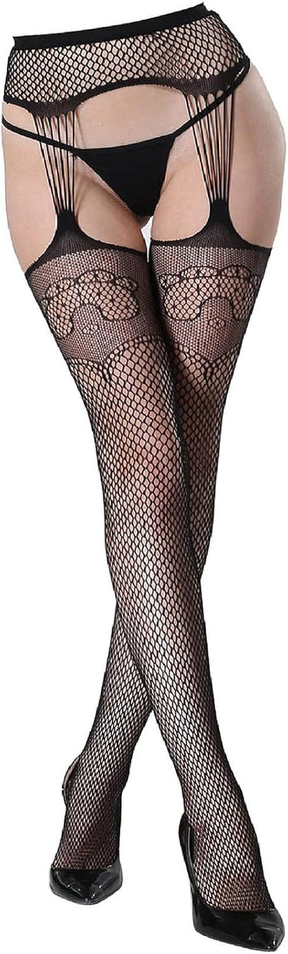 Fishnet Stockings Garter Belt Fishnet Thigh High Stockings Spider Web Stockings Pantyhose for Women