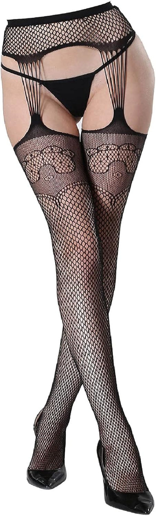 Fishnet Stockings Garter Belt Fishnet Thigh High Stockings Spider Web Stockings Pantyhose for Women